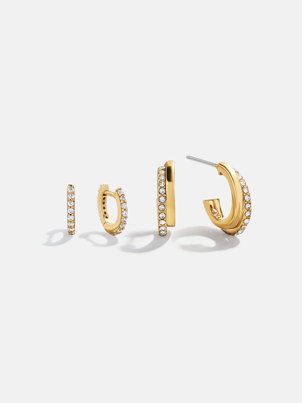 Jennifer Waterproof Earring Set - Gold/Pavé