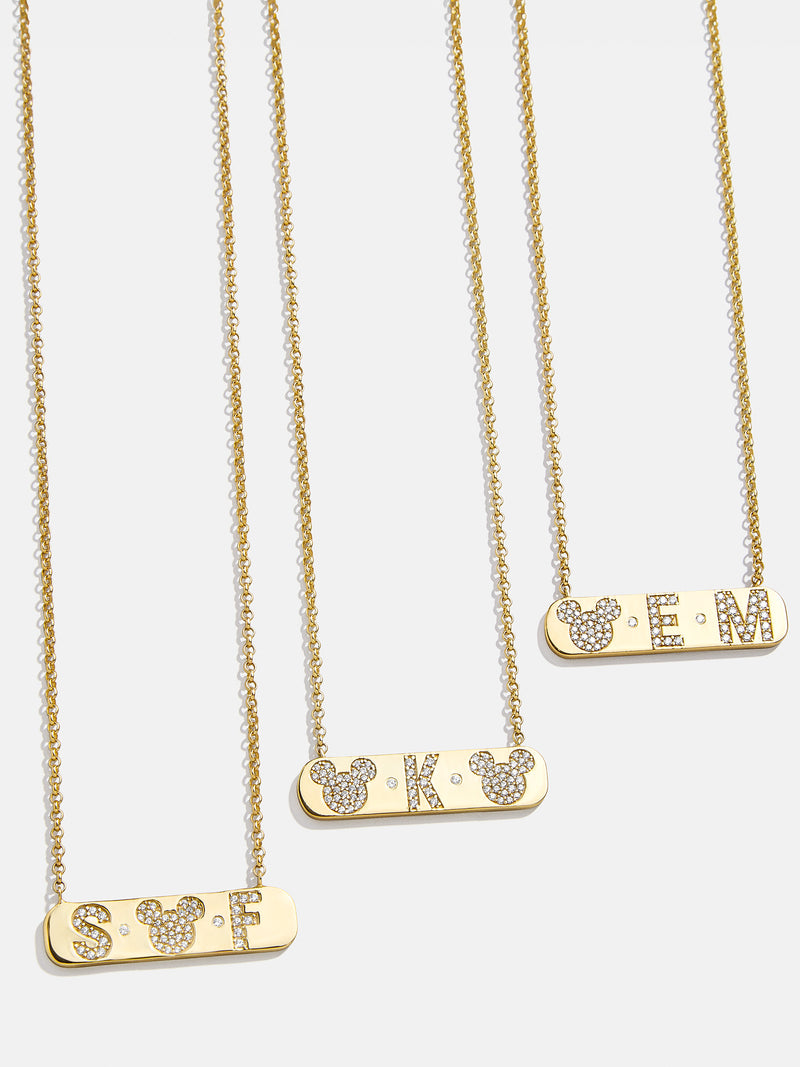 Mickey Mouse 18K Gold Cubic Zirconia Initial Bar Necklace Gold