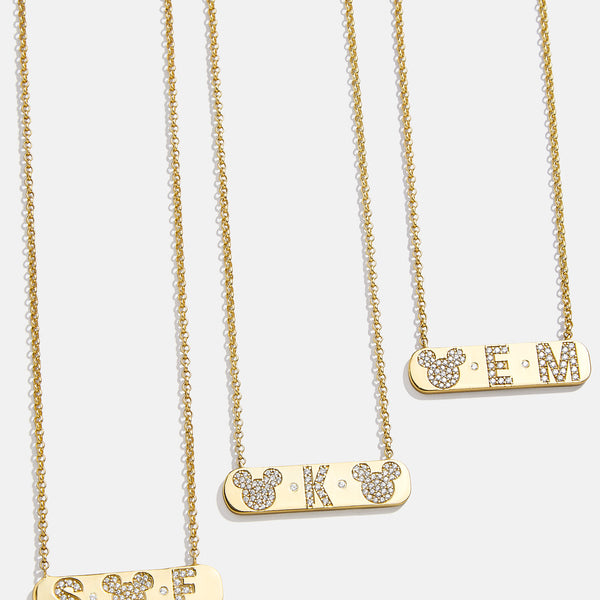 Mickey Mouse 18K Gold & Cubic Zirconia Initial Bar Necklace