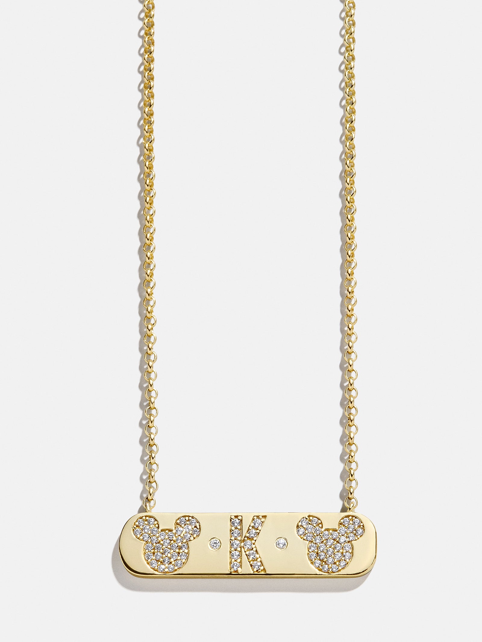 Mickey Mouse 18K Gold & Cubic Zirconia Initial Bar Necklace