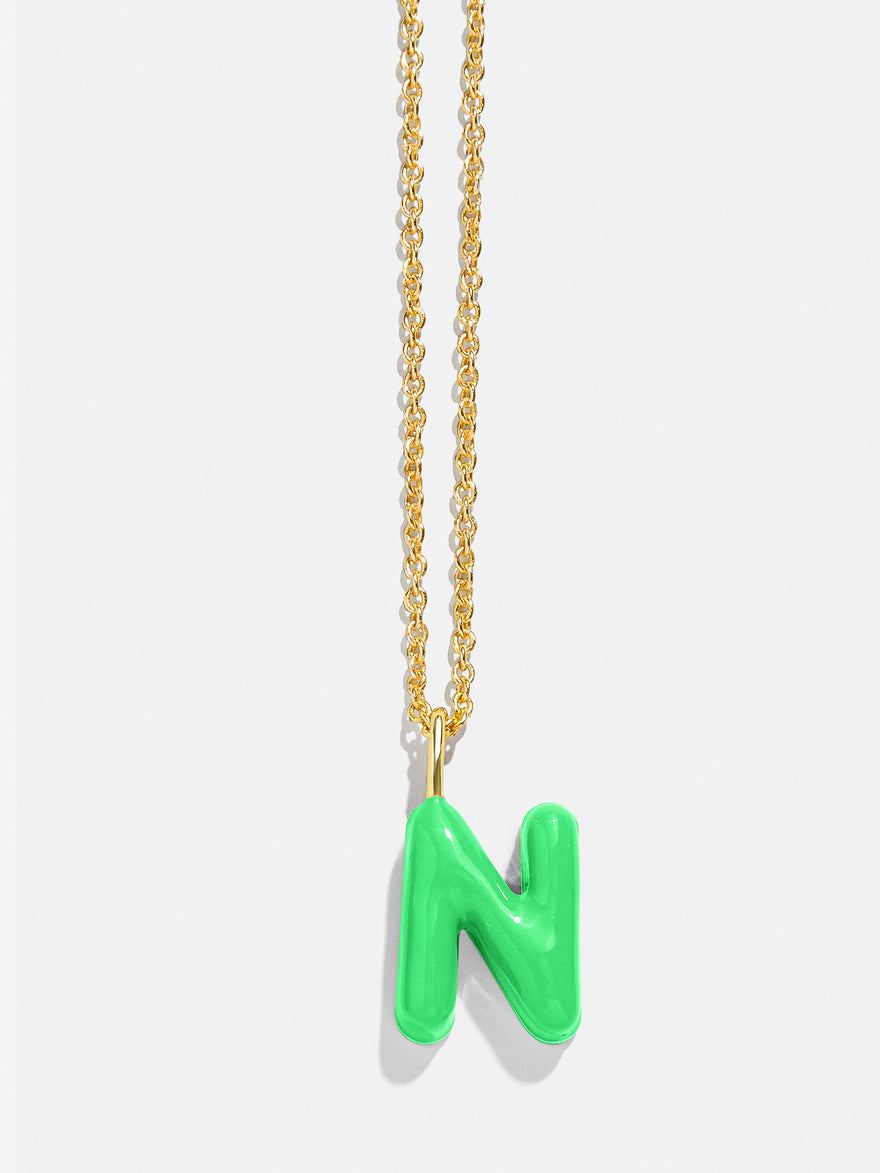 Mini Bubble Initial Enamel Necklace - Bright Green