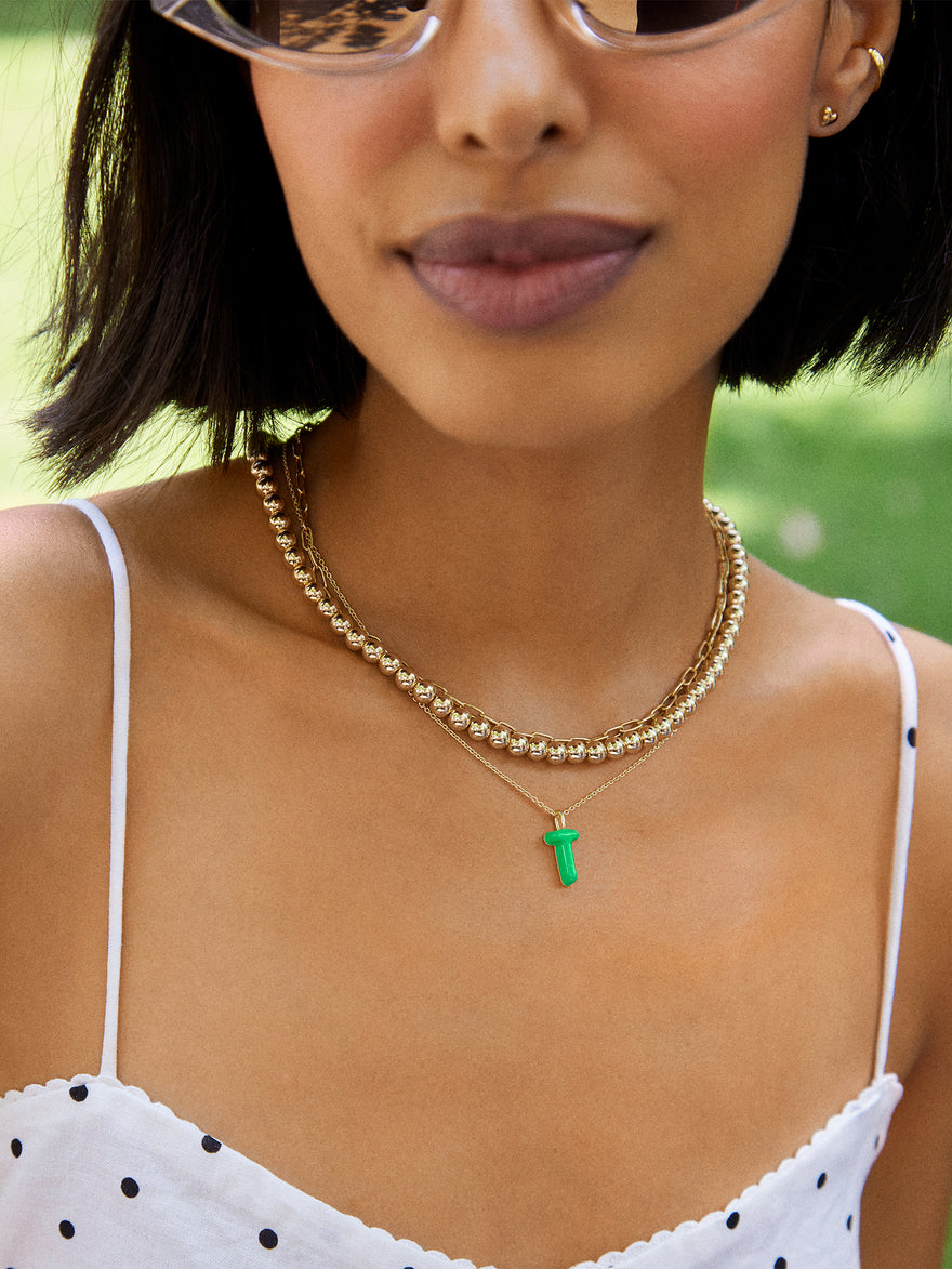 Mini Bubble Initial Enamel Necklace - Bright Green