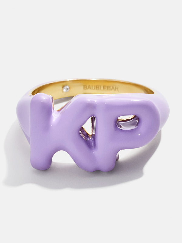 Custom Double Initial Enamel Block Ring - Purple