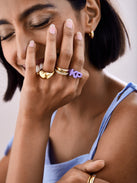 Custom Double Initial Enamel Block Ring - Purple
