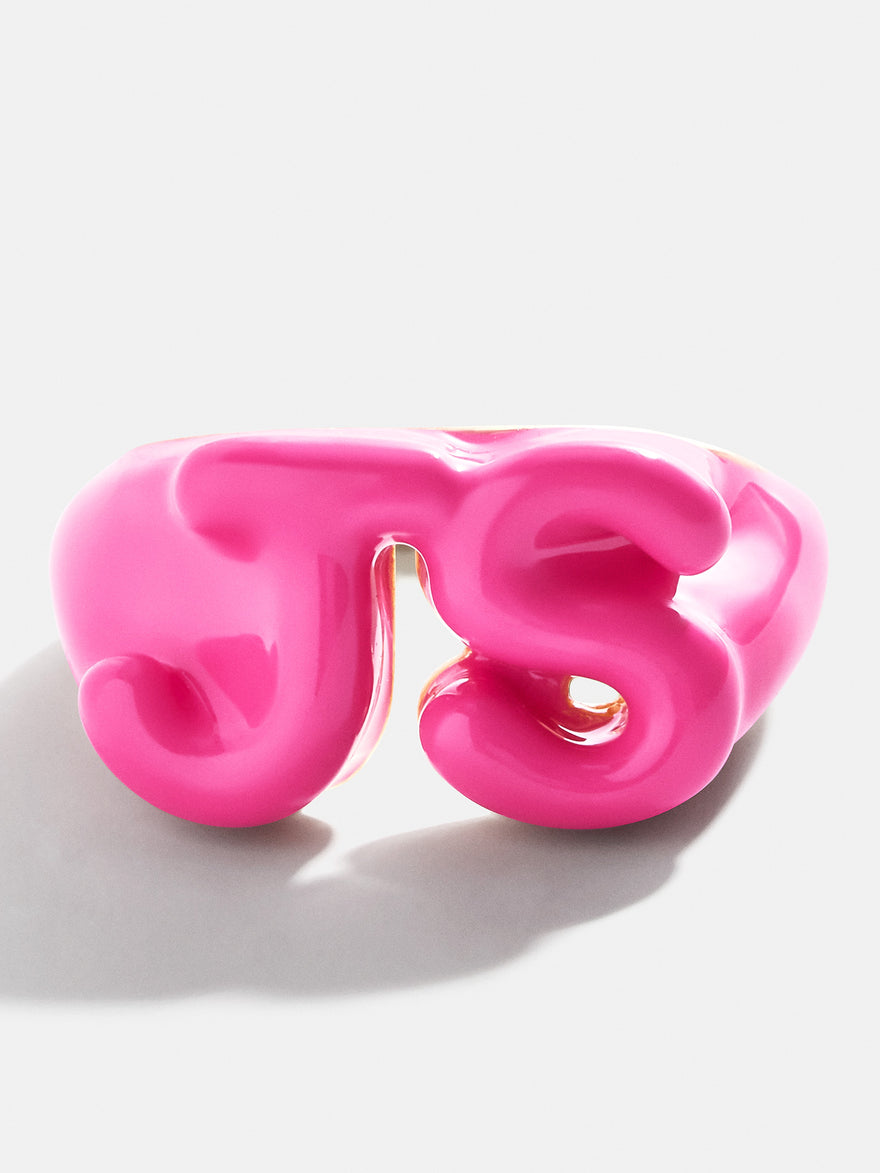 Block Enamel Custom Initial Ring - Hot Pink