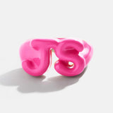 Block Enamel Custom Initial Ring - Hot Pink