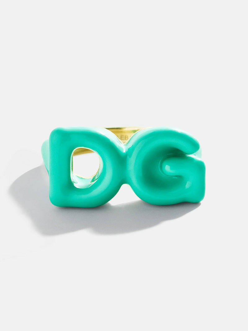 Block Enamel Custom Initial Ring - Turquoise