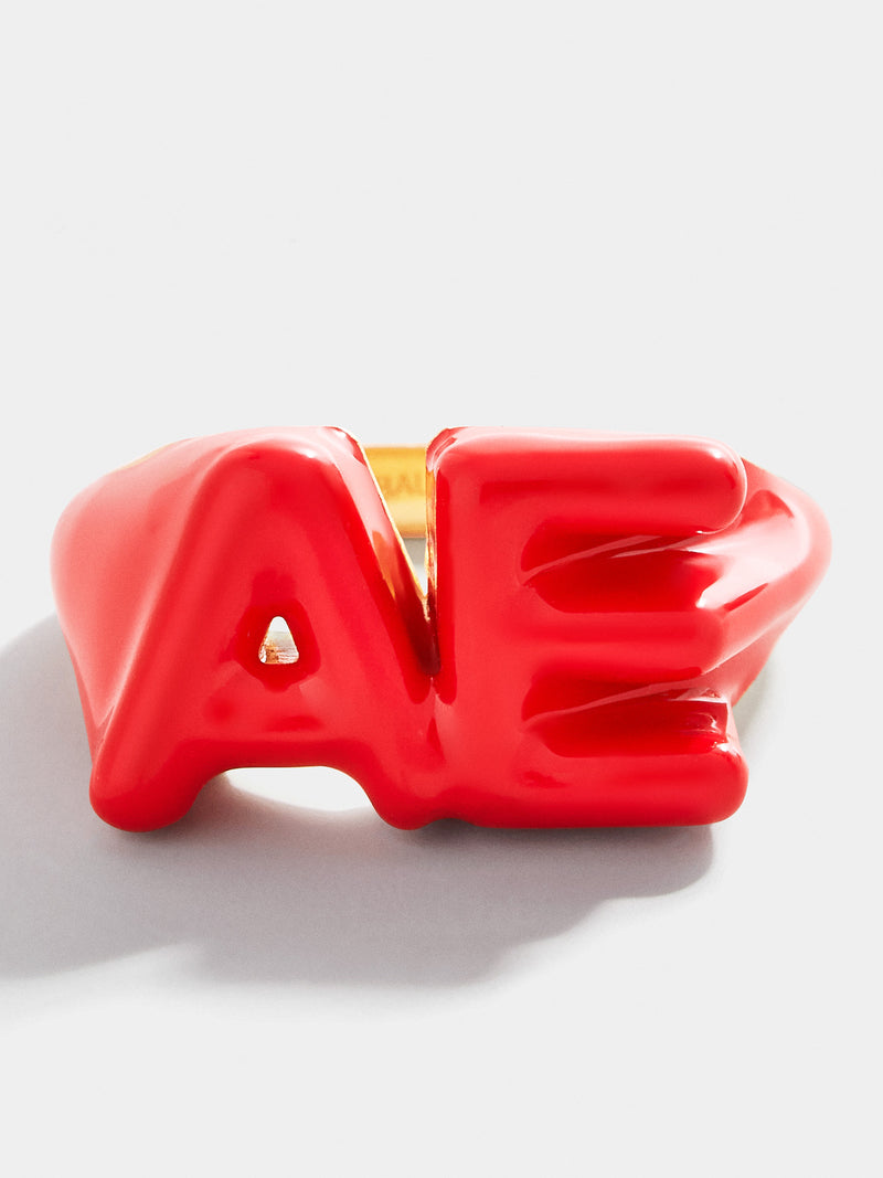 Double Initial Custom Block Ring - Red – Initial enamel ring – BaubleBar
