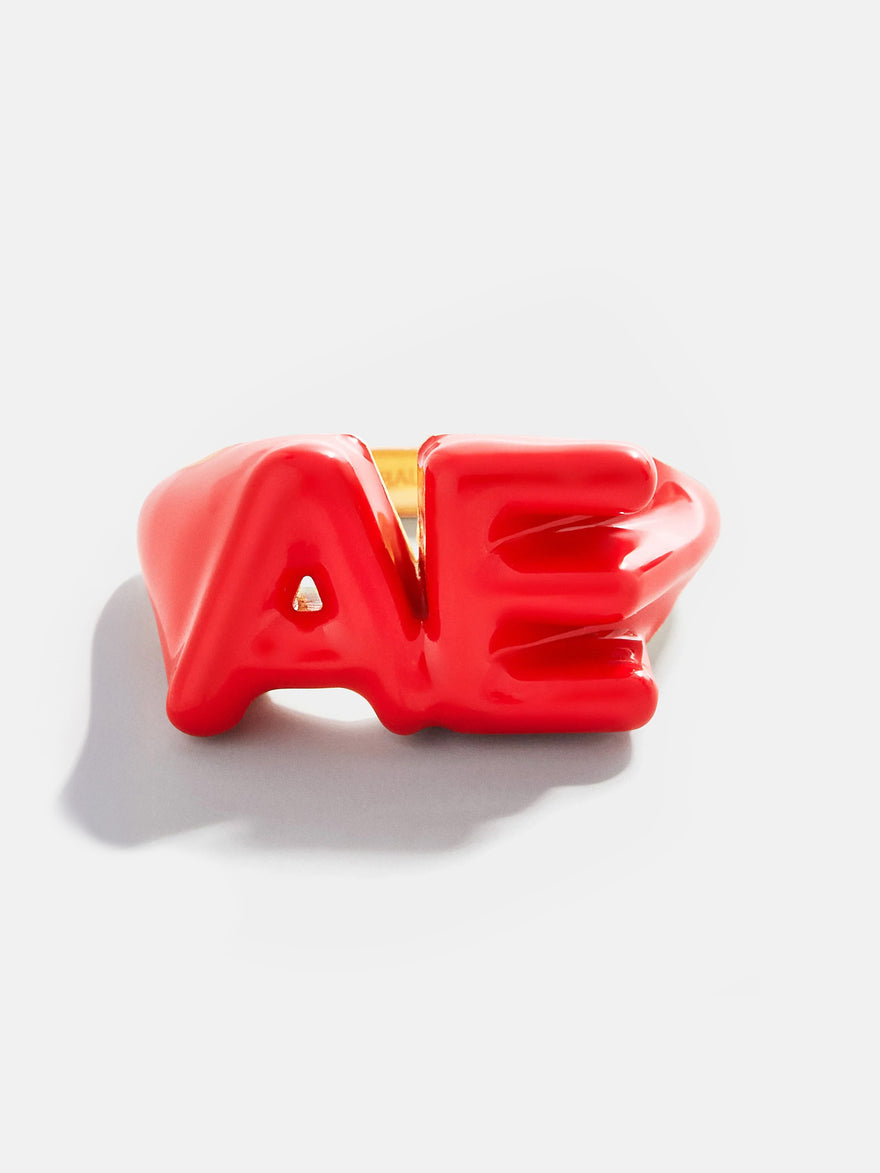 Block Enamel Custom Initial Ring - Red
