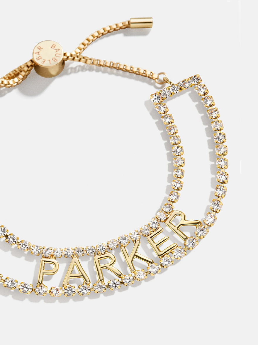 Double Band Custom Nameplate Tennis Bracelet - Gold/Pavé