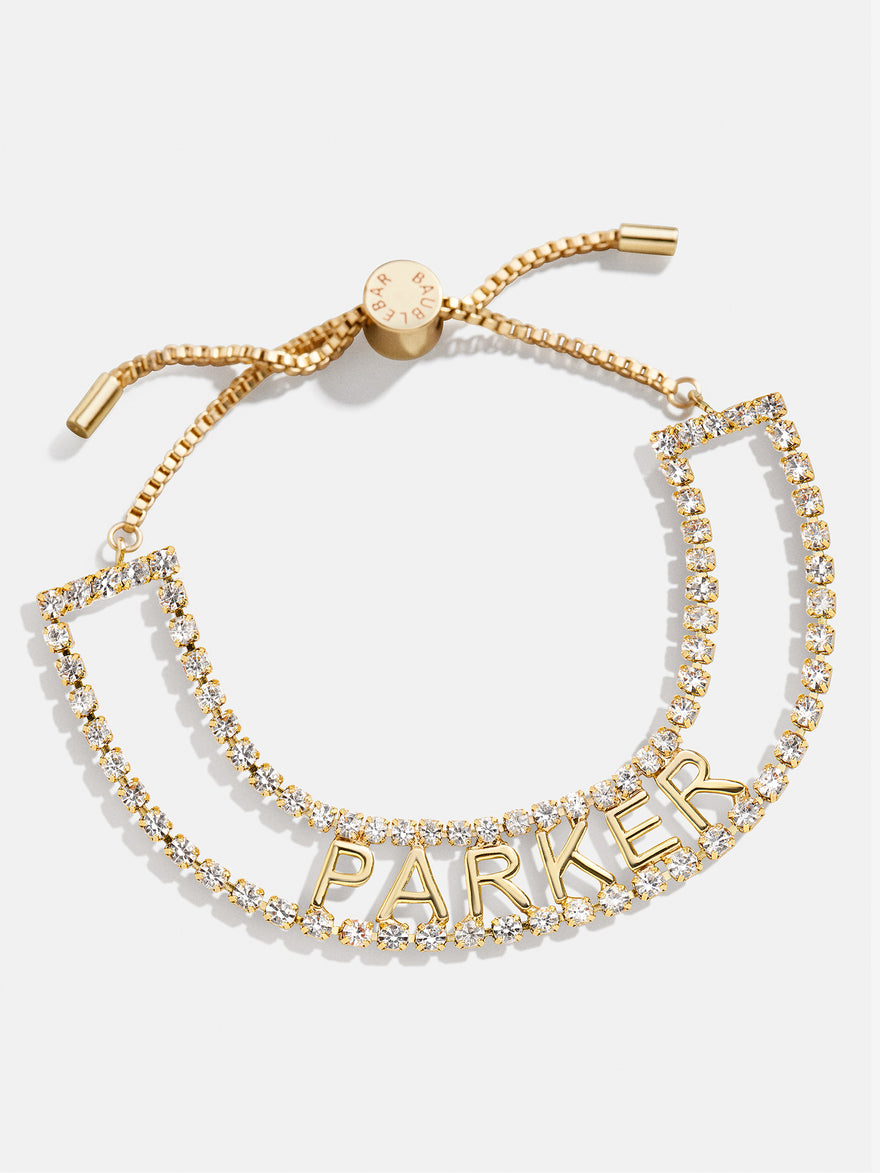 Double Band Custom Nameplate Tennis Bracelet - Gold/Pavé