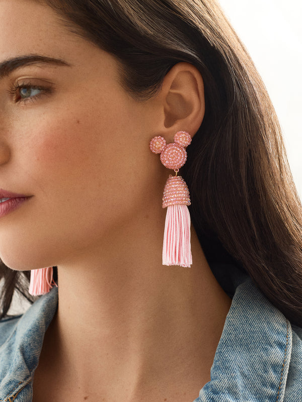 Disney Mickey Mouse Tassel Earrings - Light Pink
