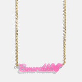 Disney Mickey Mouse Acrylic Custom Nameplate Necklace - Translucent Magenta