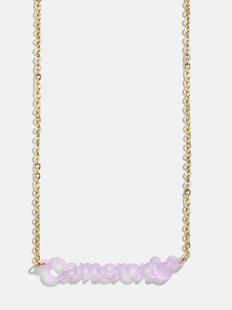 BaubleBar Disney Mickey Mouse Custom Acrylic Nameplate Necklace - Translucent Purple - 
    Disney acrylic nameplate necklace
  
