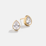 Donna 18K Gold Bezel Earrings - Pear Bezel Set Earrings