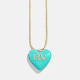 Millie Bubble Heart Custom Initial Necklace - Turquoise
