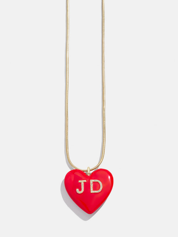 Mille Bubble Heart Custom Initial Necklace - Red