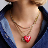 Millie Bubble Heart Custom Initial Necklace - Hot Pink