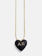 Mille Bubble Heart Custom Initial Necklace - Black