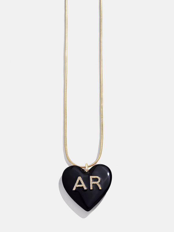 Mille Bubble Heart Custom Initial Necklace - Black