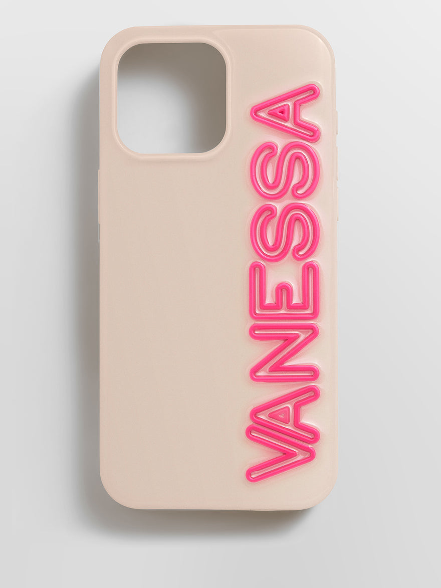 Fine Line Custom iPhone Case - Beige/Hot Pink