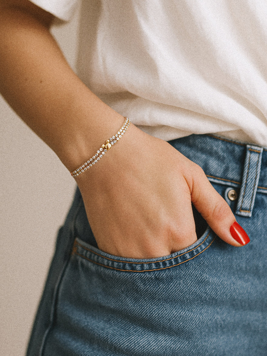 Disney Mickey Pavé Pull Tie Bracelet - Gold/Pavé