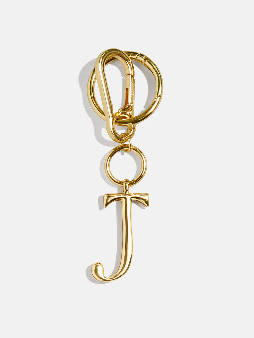 Gold Initial Enamel Bag Charm - J