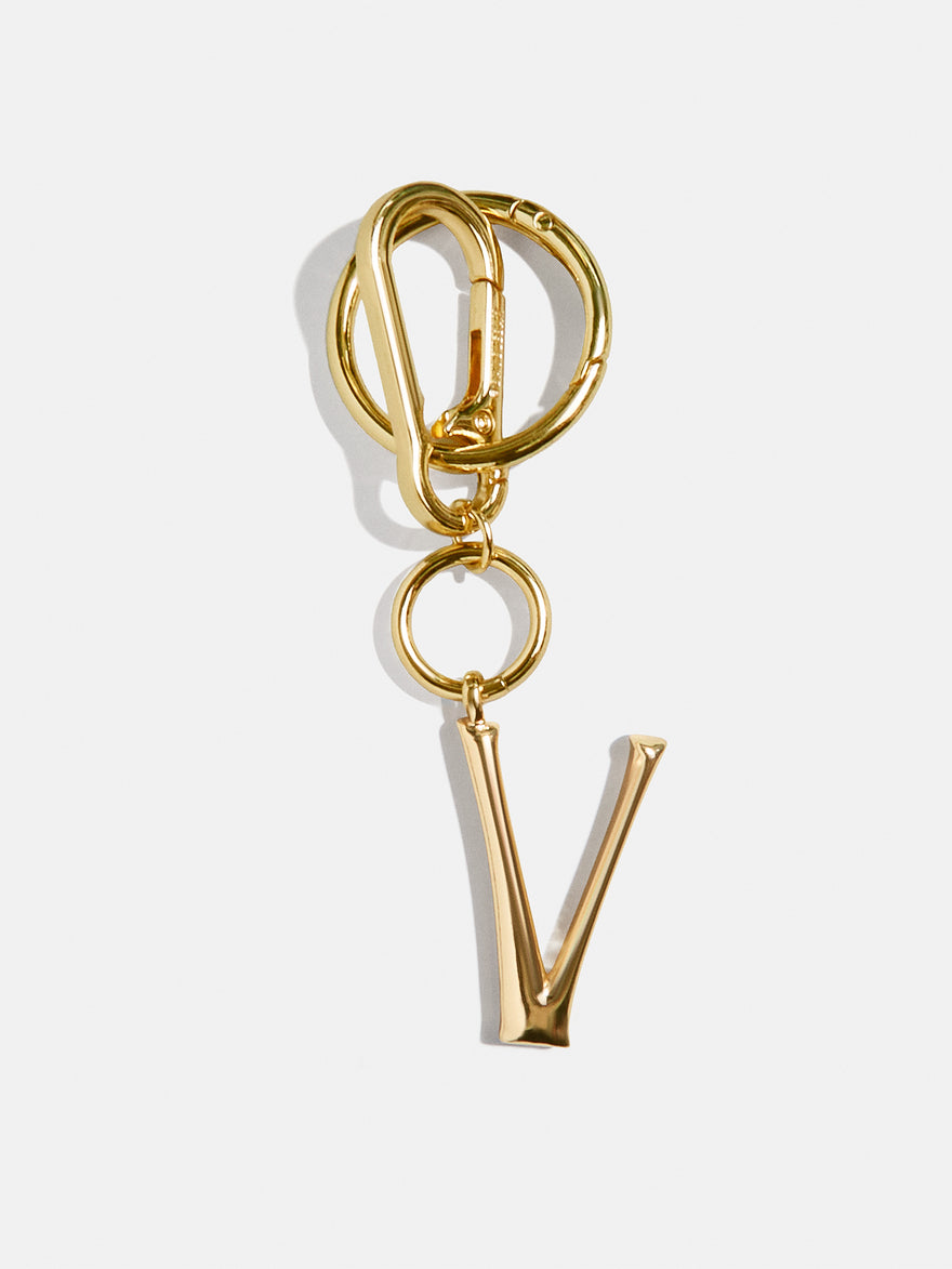 Gold Initial Enamel Bag Charm - V