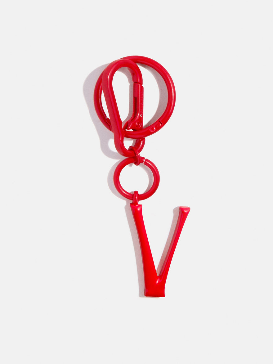 Red Initial Enamel Bag Charm - V