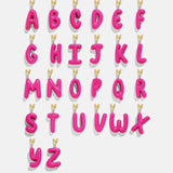 Mini Bubble Initial Enamel Necklace - Hot Pink