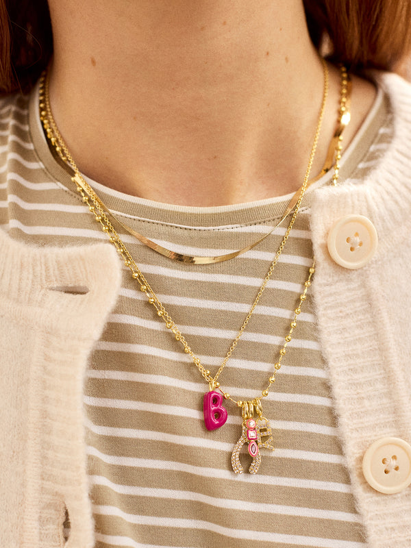 Mini Bubble Initial Enamel Necklace - Hot Pink