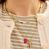 Mini Bubble Initial Enamel Necklace -  Red