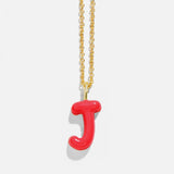 Mini Bubble Initial Enamel Necklace -  Red