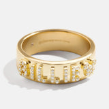 Disney 14K Gold Plated Sterling Silver Custom Block Ring - Gold/Pavé