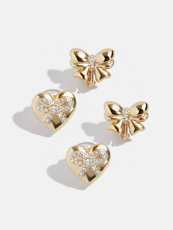 Take A Bow Kids' Clip-On Earring Set - Wrapped Heart