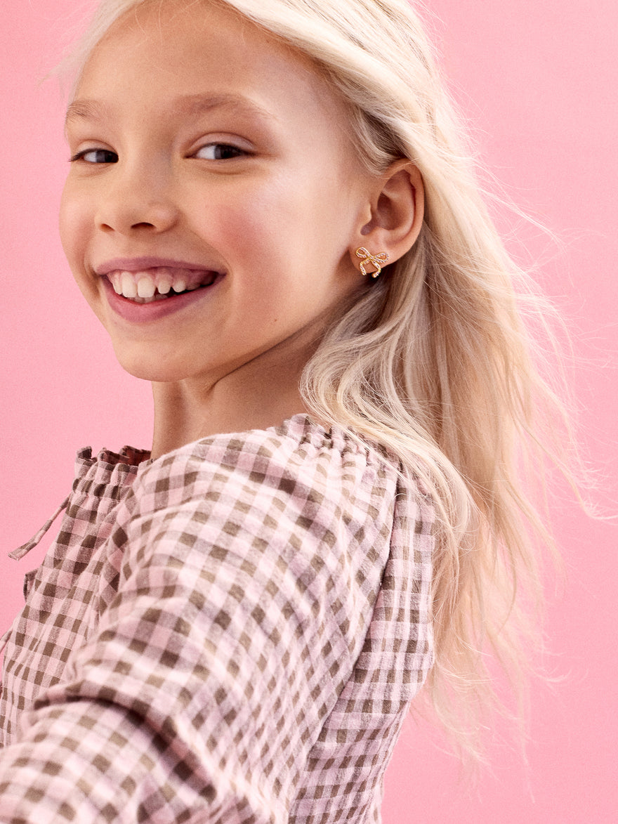 18K Gold Vermeil Bow & Behold Kids' Earrings  - Pavé Bow