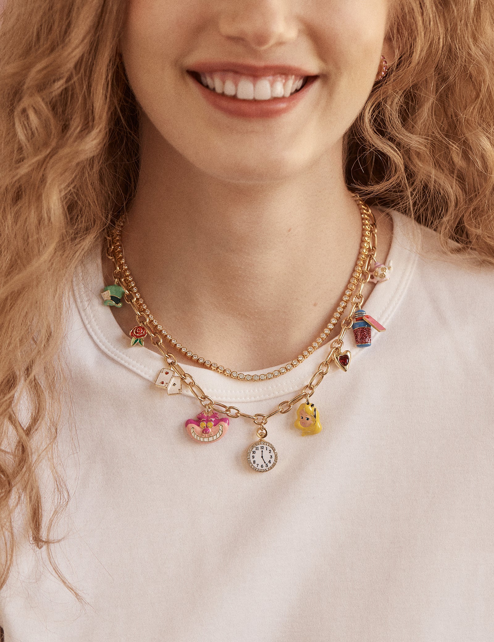 Disney Alice in Wonderland Charm Necklace - Gold/Multi