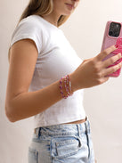 Indya Semi-Precious Layered Bracelet Set - Pink