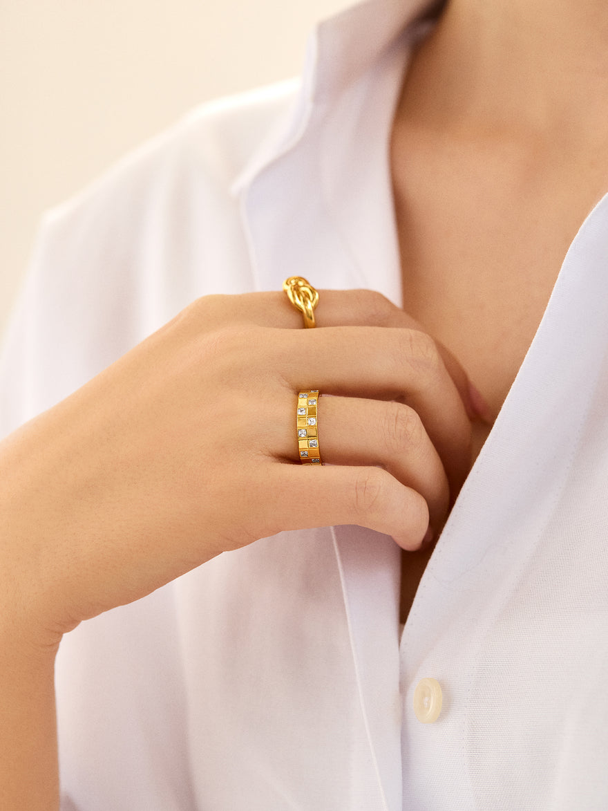 18K Gold Vermeil Lucia Ring - Gold/Pavé