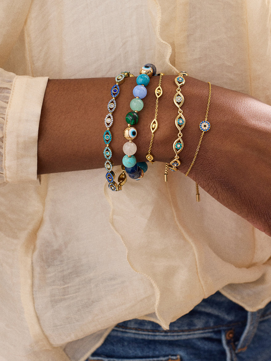 Aisha Evil Eye Bracelet - Gold/Blue