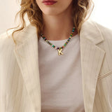 Semi-Precious Block Initial Necklace - Multi/Gold