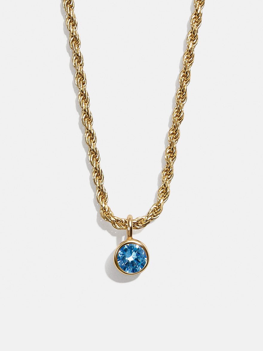 18K Gold Florence Birthstone Necklace - Blue Zircon