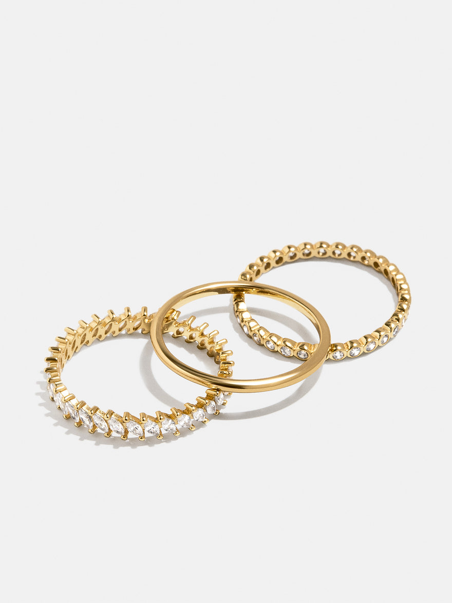 18K Gold Vermeil Willow Ring Set - Gold/Pavé