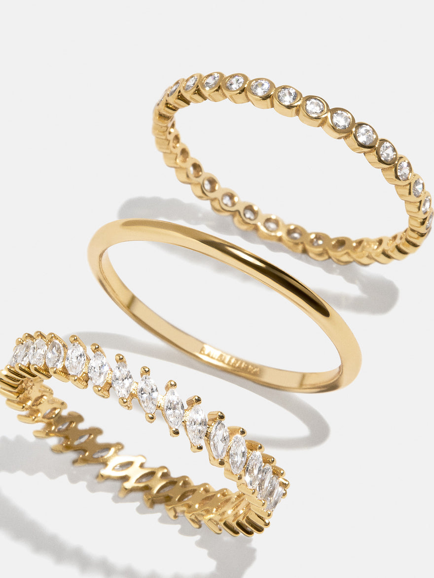 18K Gold Vermeil Willow Ring Set - Gold/Pavé