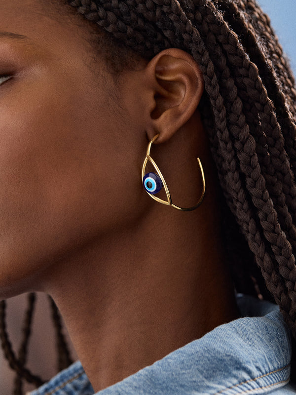 Evil Eye Hoop Earrings - Gold/Blue