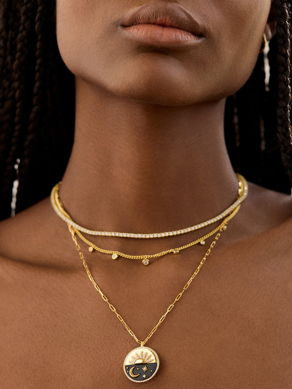 18K Gold Vermeil Celestial Reversible Pendant Necklace - Black