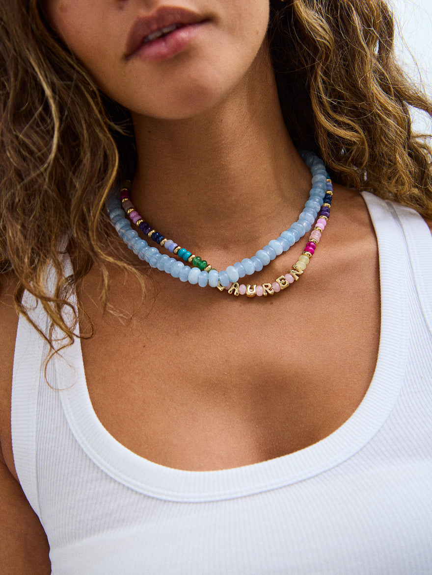 Joyce Semi-Precious Beaded Necklace - Blue Lace Agate