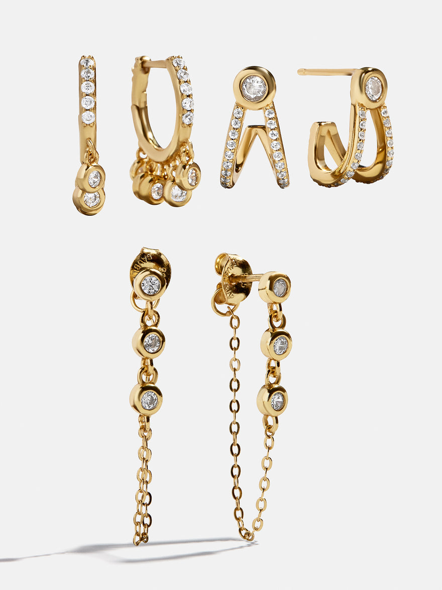Heidi 18K Gold Vermeil Earring Set - Gold/Pavé