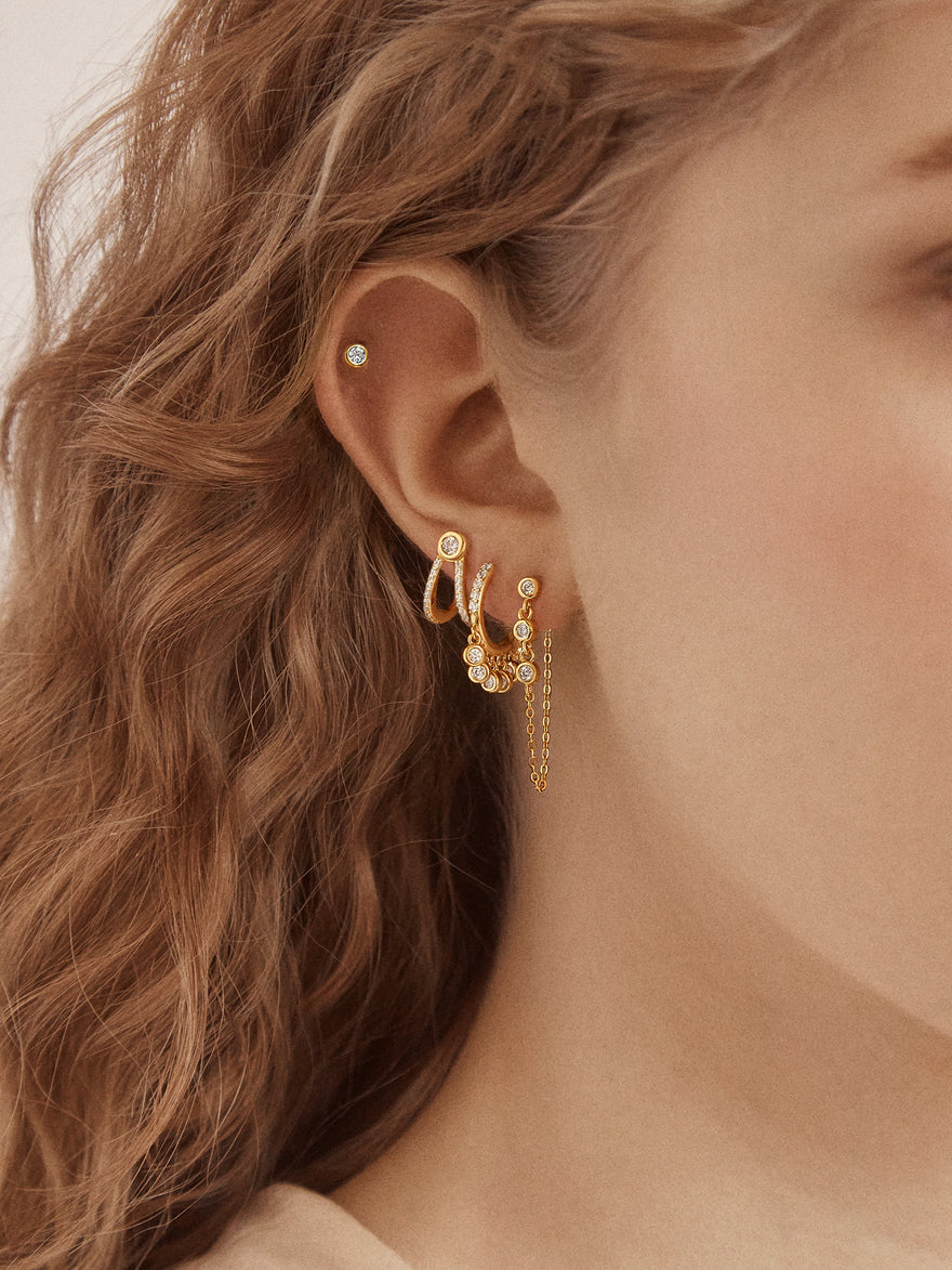Heidi 18K Gold Vermeil Earring Set - Gold/Pavé