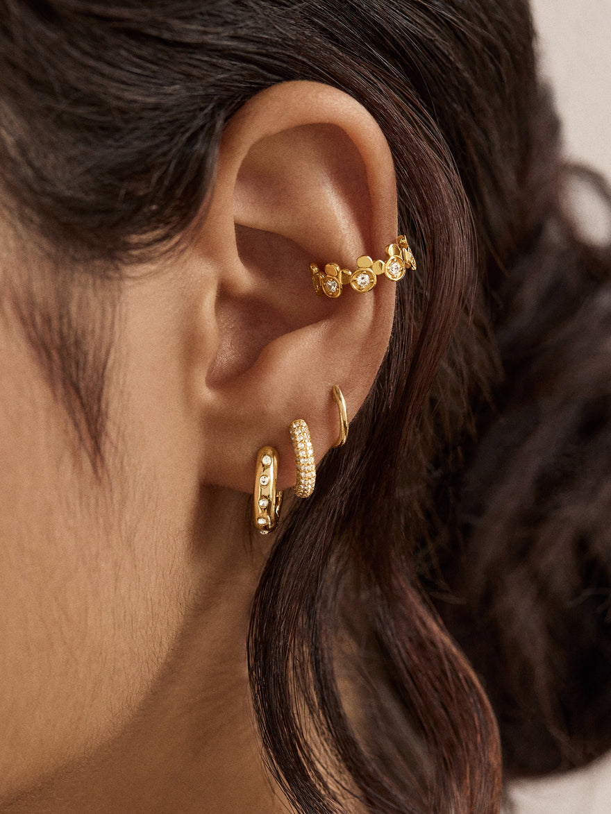 Disney Mickey Mouse 18K Gold Plated Sterling Silver Ear Cuff - Gold/Pavé